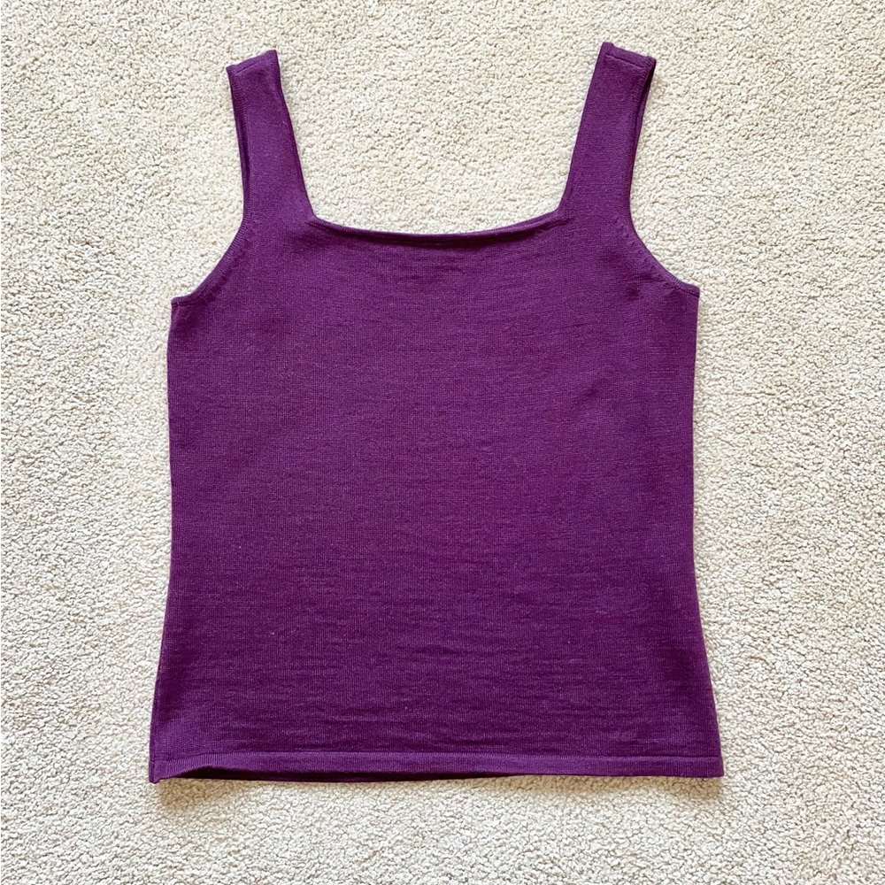 Tahari Arthur S Levine Purple Square Neck Tank Top